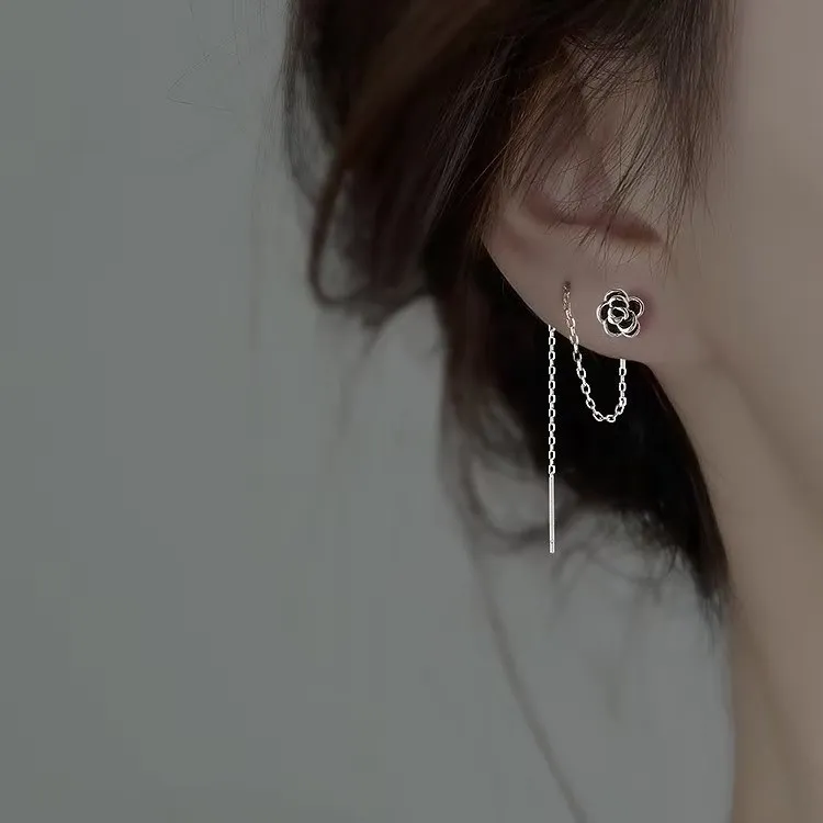 KOOGIS 999 Fine Silver Drop Earrings Women's Black-4
