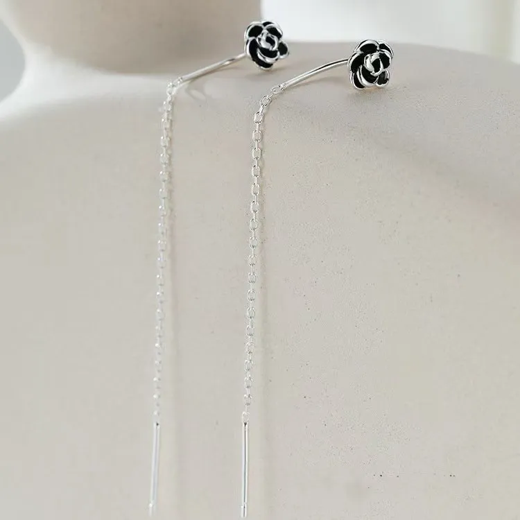 KOOGIS 999 Fine Silver Drop Earrings Women's Black-2