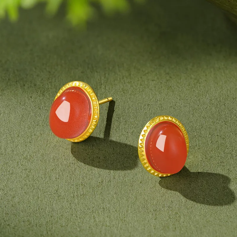 ZXIN JEWELRY South Red Agate Stud Earrings Women's-5