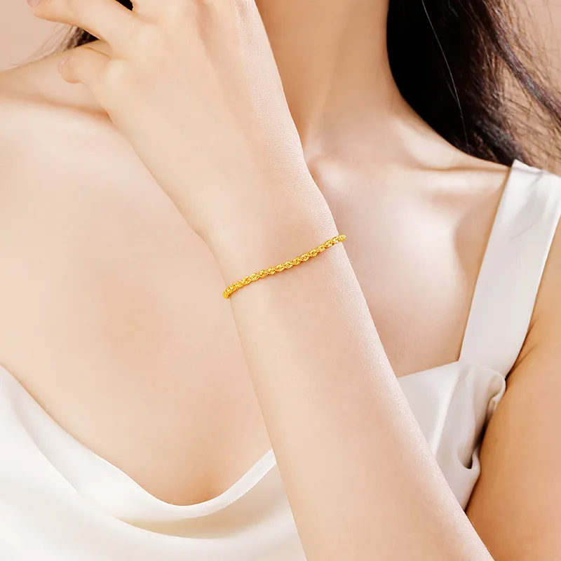 ZXIN JEWELRY Twist Wave Chain Genuine Thin Woven Silk Chain Fashion Solid Gold Priced In Gram Bracelets Women's-1
