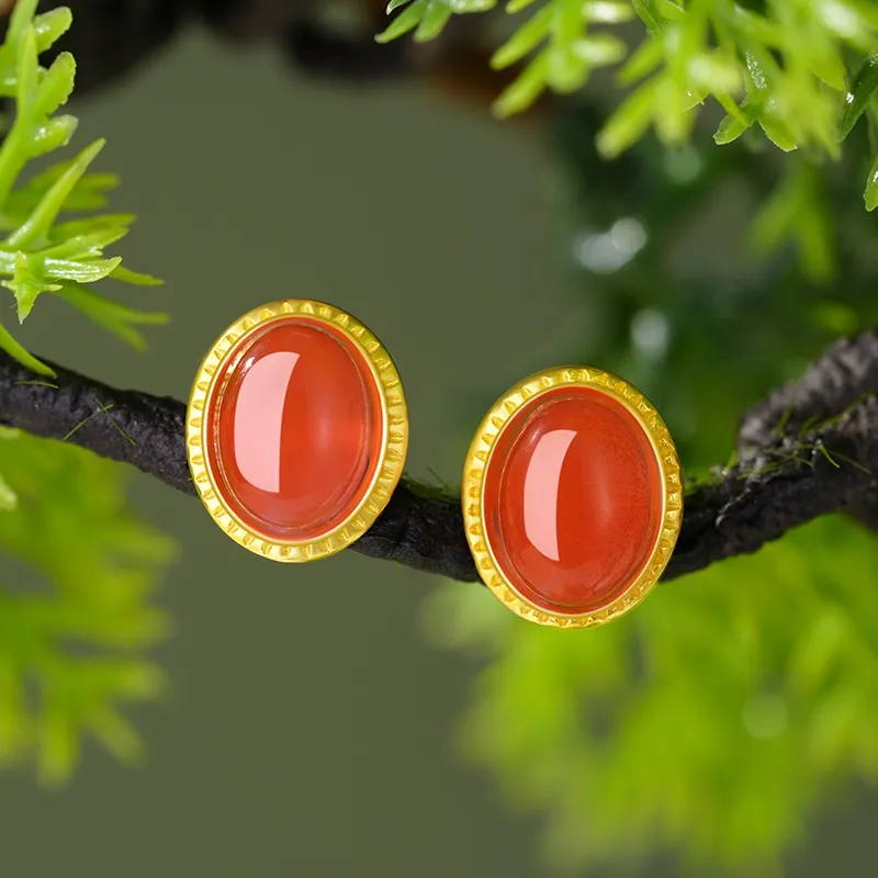 ZXIN JEWELRY South Red Agate Stud Earrings Women's-4