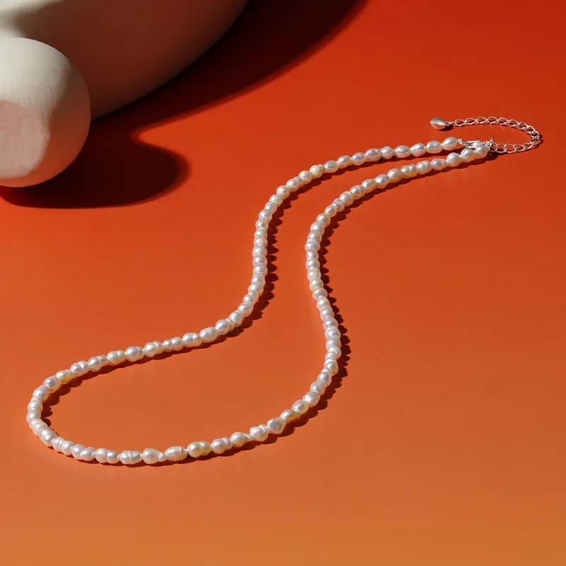 ZXIN JEWELRY Pearl Natural Irregular Shape French Vintage Collarbone Chain S925 Silver Necklace Women's-4