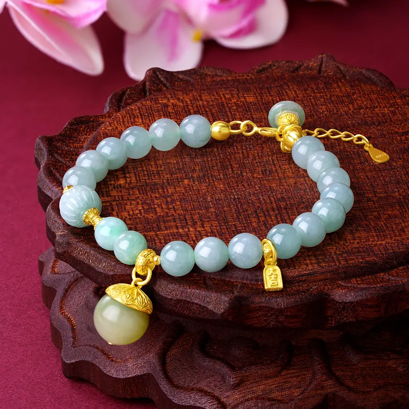 ZXIN JEWELRY Glutinous Jade Jadeite Bracelet Light Green Natural Jadeite Chinese Style Jewelry Women's-5
