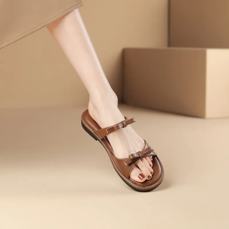 D FUSE SCANDINAVIA Stitching Leather Patchwork Slip Resistant Odor Resistant Slide Slippers Women's-16
