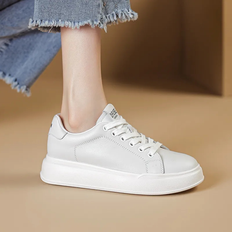 D FUSE SCANDINAVIA White Sneakers Height Increasing Lightweight Low Top Skateboard Shoes 5.5cm Women's White-7