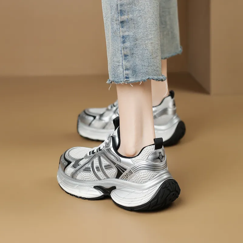 D FUSE SCANDINAVIA Anti Slip And Wear Resistant Lightweight Low Top Chunky Sneakers Women's Silver/Black-1