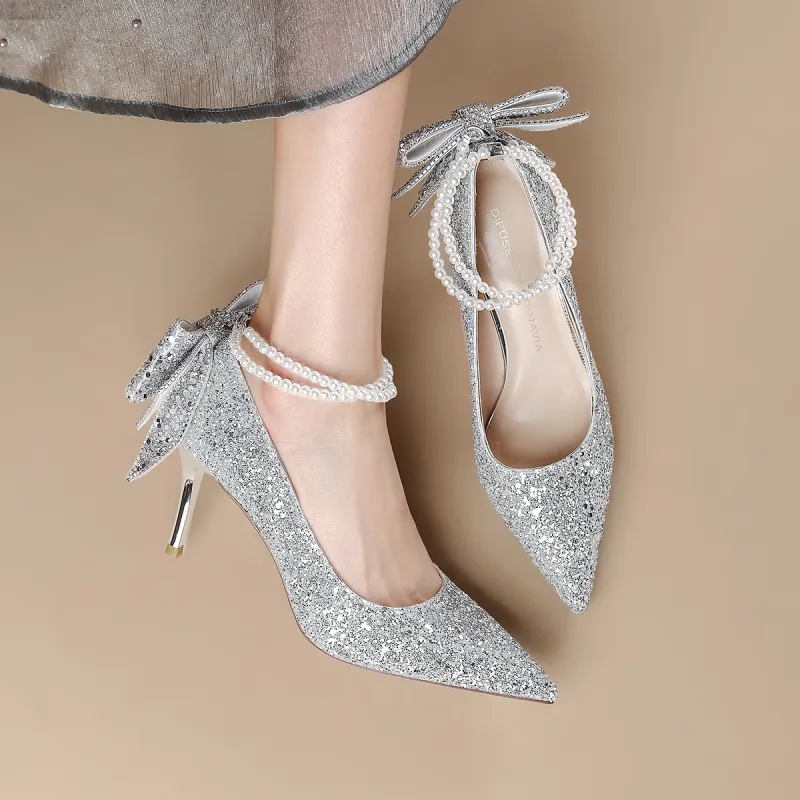 D FUSE SCANDINAVIA Slim Heel High Heels 7.8cm Women's Silver-3