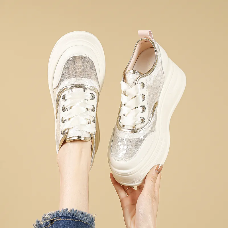 D:FUSE SCANDINAVIA Flat Shoes White Sneakers Low-Top Skateboard Shoes Women's-5