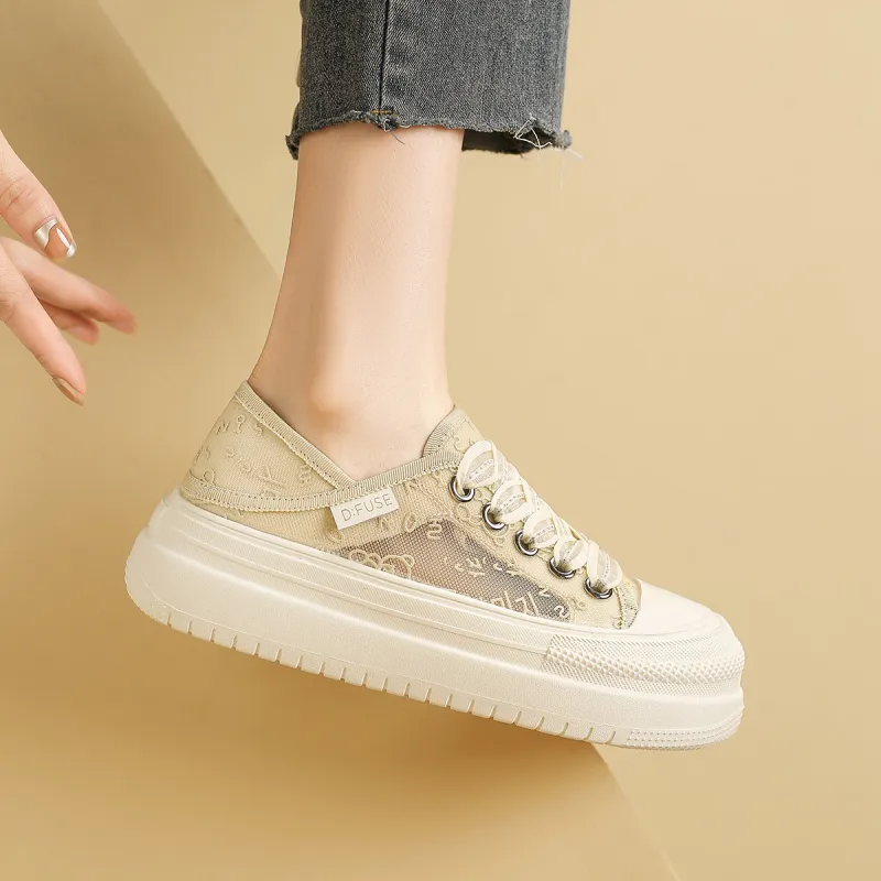 D:FUSE SCANDINAVIA Flat Shoes White Sneakers Anti-Slip And Wear-Resistant Lightweight Low-Top Skateboard Shoes Women's-2