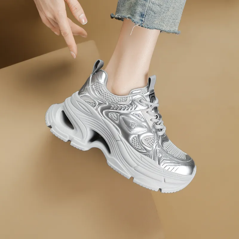 D FUSE SCANDINAVIA Anti Slip And Wear Resistant Lightweight Low Top Chunky Sneakers Women's Silver-5