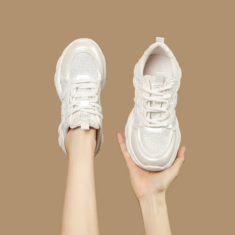 D FUSE SCANDINAVIA Abrasion Resistant Height Increasing Low Top Chunky Sneakers Women's Beige-5