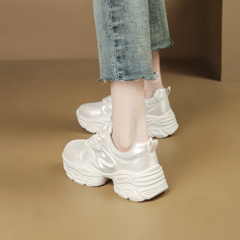 D FUSE SCANDINAVIA Abrasion Resistant Height Increasing Low Top Chunky Sneakers Women's Beige-6