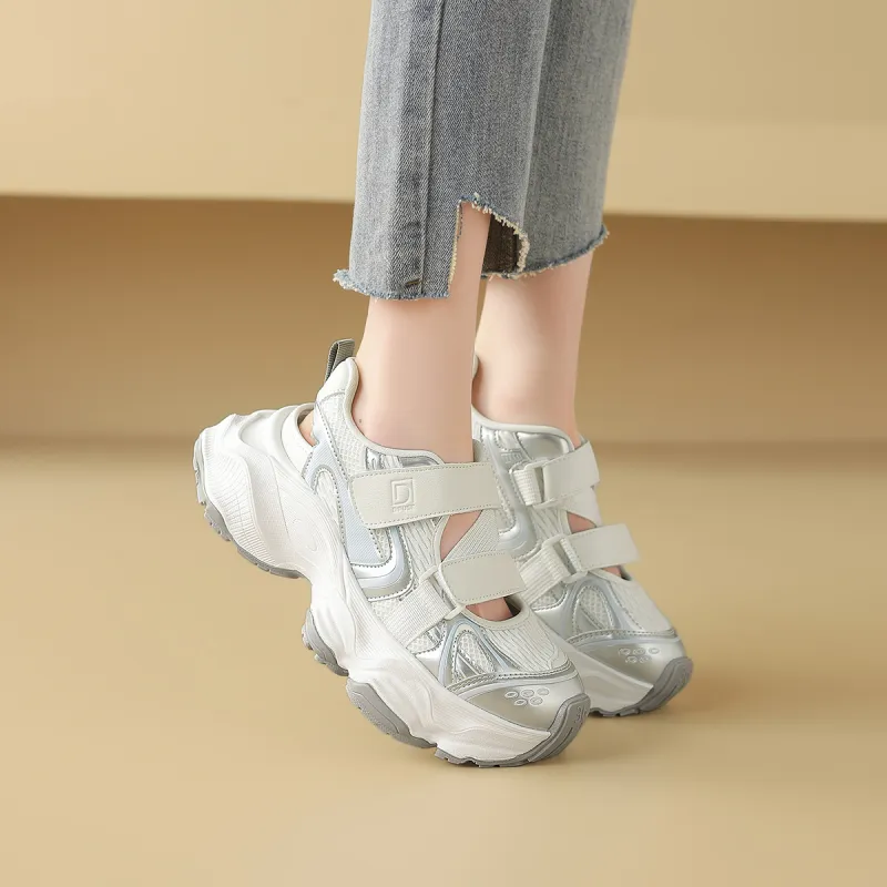 D FUSE SCANDINAVIA Low Top Chunky Sneakers Women's Beige/Silver-5