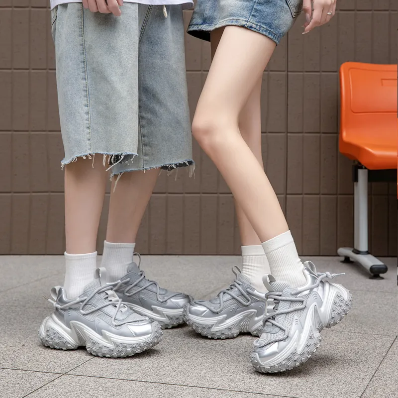 D FUSE SCANDINAVIA Abrasion Resistant Height Increasing Low Top Chunky Sneakers Unisex Gray Silver-6