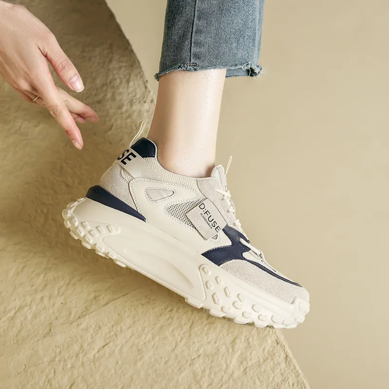 D FUSE SCANDINAVIA Low Top Chunky Sneakers Women's Beige Blue-6