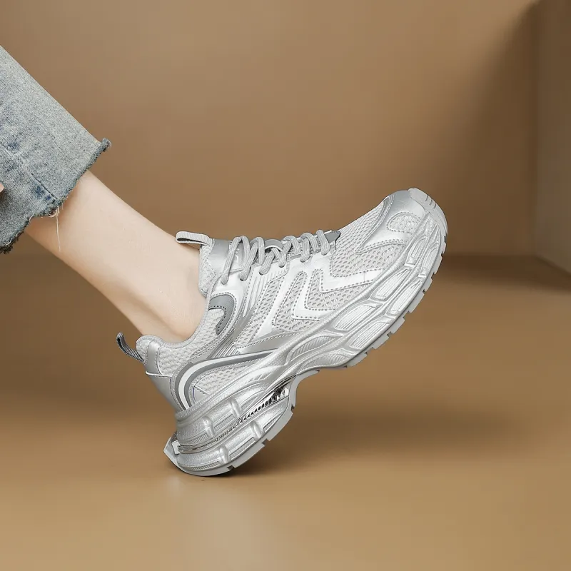 D FUSE SCANDINAVIA Low Top Chunky Sneakers Women's Silver Gray-6