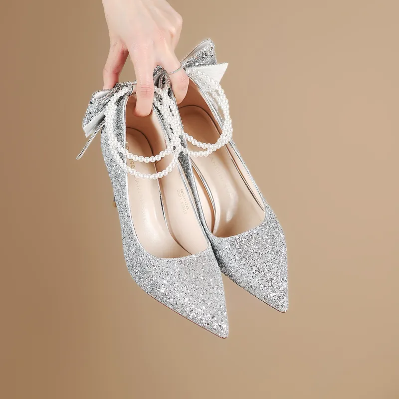 D FUSE SCANDINAVIA Slim Heel High Heels 7.8cm Women's Silver-2
