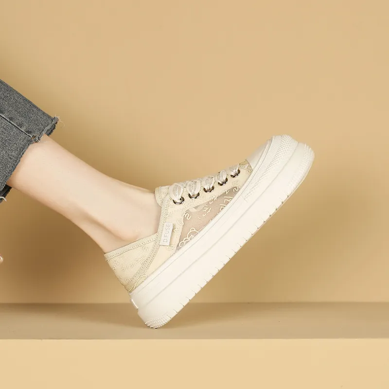 D:FUSE SCANDINAVIA Flat Shoes White Sneakers Anti-Slip And Wear-Resistant Lightweight Low-Top Skateboard Shoes Women's-6