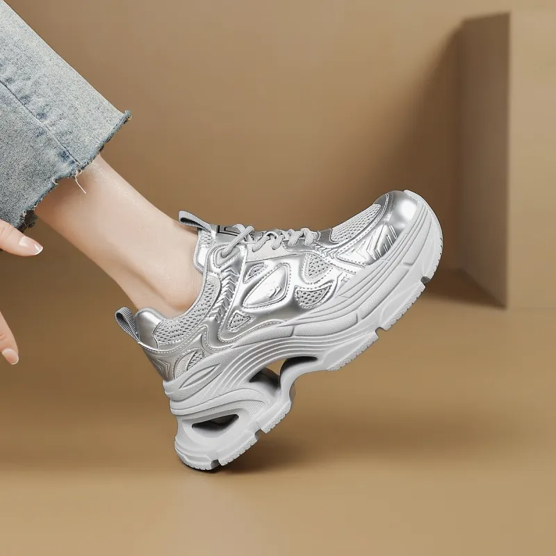D FUSE SCANDINAVIA Anti Slip And Wear Resistant Lightweight Low Top Chunky Sneakers Women's Silver-2