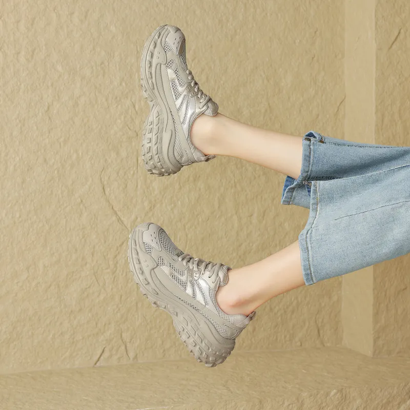 D:FUSE SCANDINAVIA Wear-Resistant Breathable Lightweight Height Increasing Low-Top Chunky Sneakers Women's-21