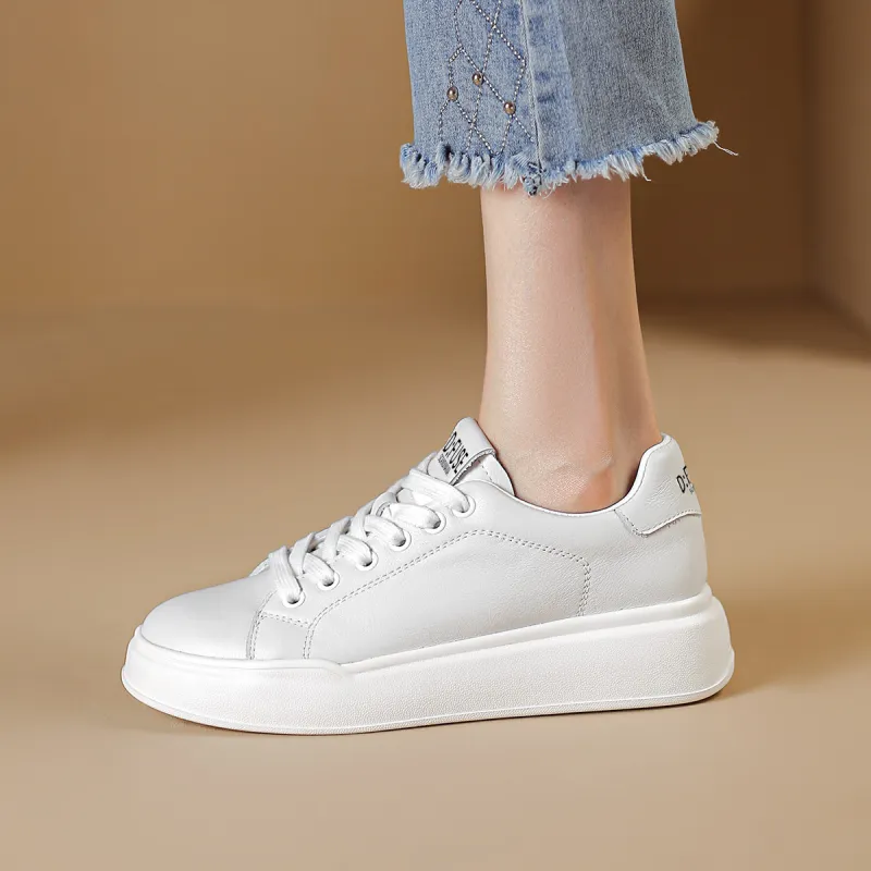 D FUSE SCANDINAVIA White Sneakers Height Increasing Lightweight Low Top Skateboard Shoes 5.5cm Women's White-5