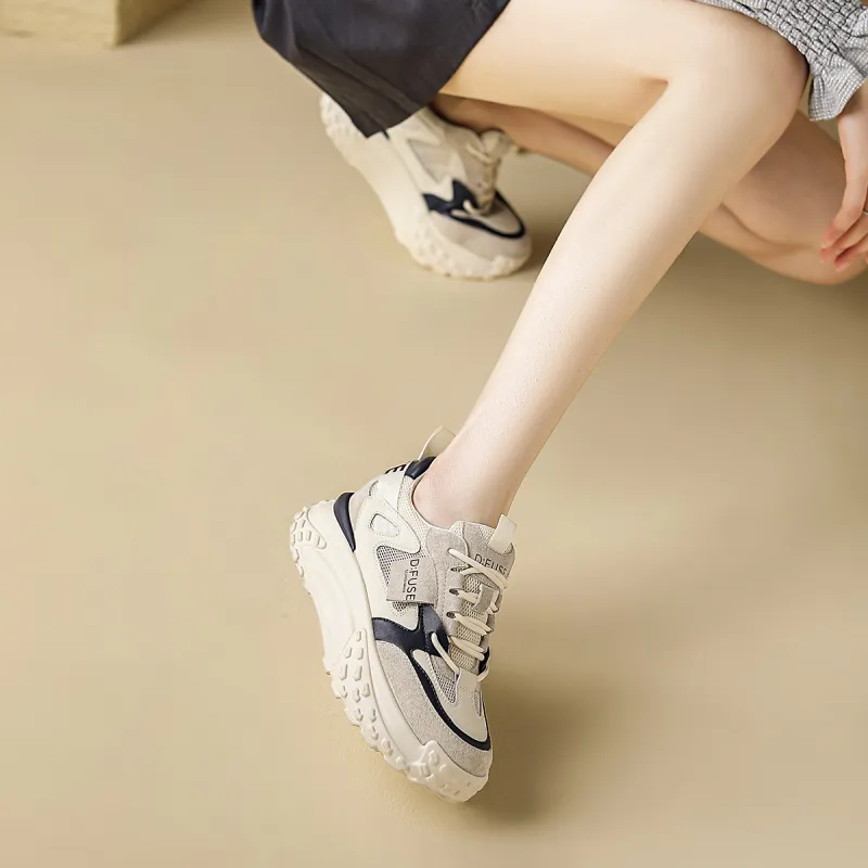 D FUSE SCANDINAVIA Low Top Chunky Sneakers Women's Beige Blue-7
