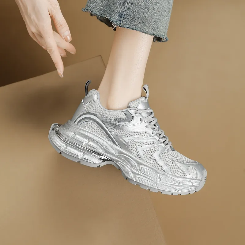 D FUSE SCANDINAVIA Low Top Chunky Sneakers Women's Silver Gray-5