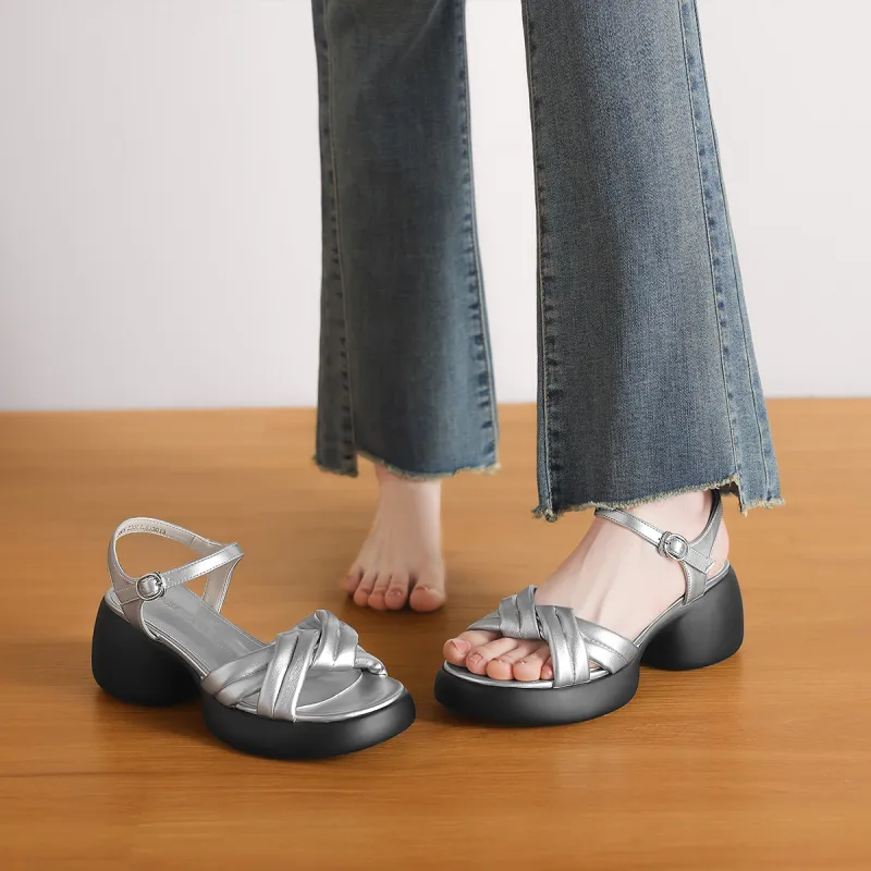 D FUSE SCANDINAVIA One Strap Sandals Women's Silver-2