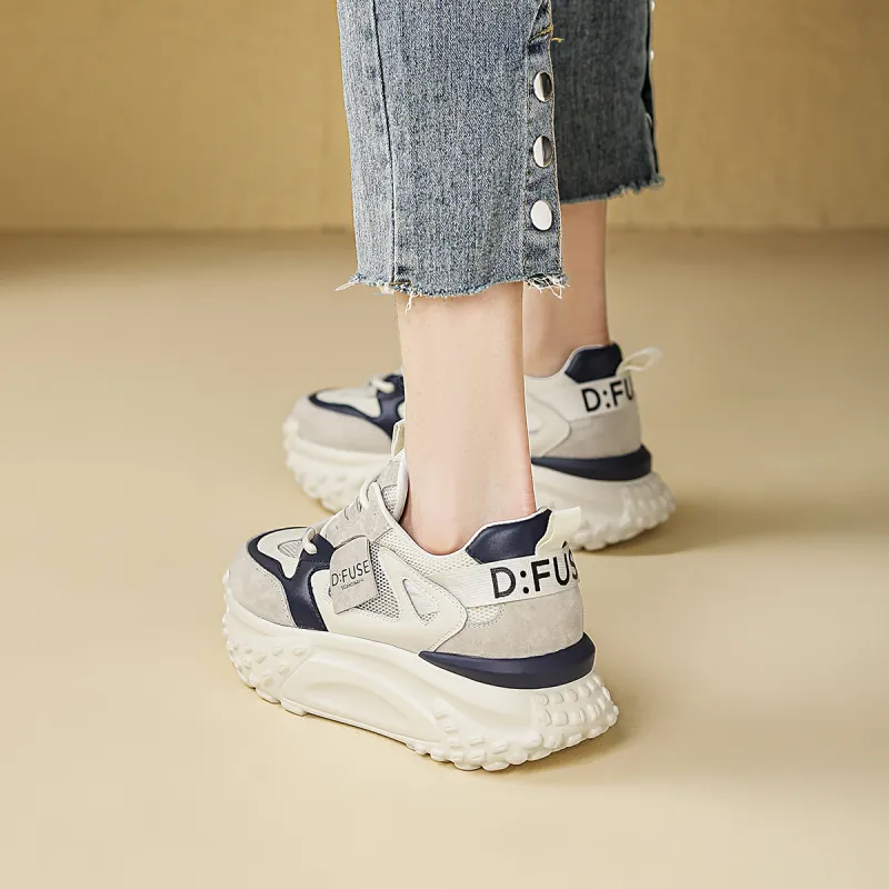D FUSE SCANDINAVIA Low Top Chunky Sneakers Women's Beige Blue-2