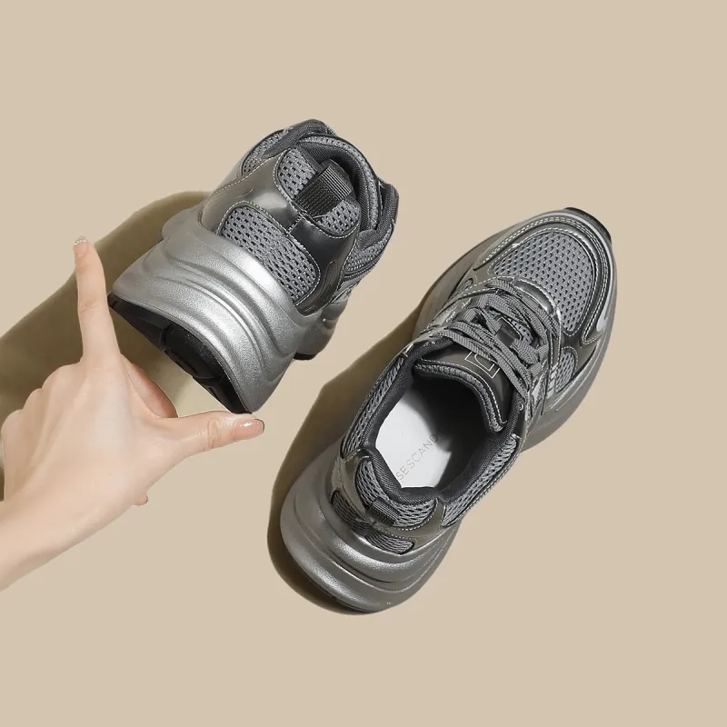 D:FUSE SCANDINAVIA Cushioned Slip-Resistant Abrasion-Resistant Low-Top Chunky Sneakers Women's Gunmetal Gray-1