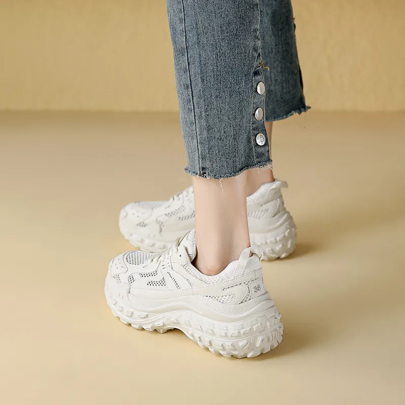 D:FUSE SCANDINAVIA Wear-Resistant Breathable Lightweight Height Increasing Low-Top Chunky Sneakers Women's-30