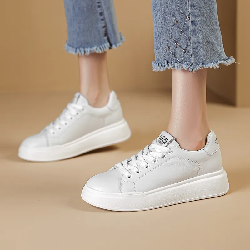 D FUSE SCANDINAVIA White Sneakers Height Increasing Lightweight Low Top Skateboard Shoes 5.5cm Women's White-6