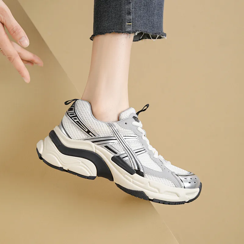 D FUSE SCANDINAVIA Cushioning, Slip Resistant, And Abrasion Resistant Low Top Chunky Sneakers Women's Silver-5