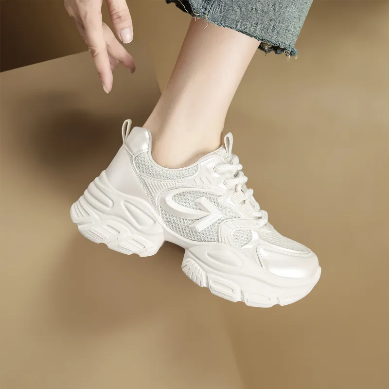 D FUSE SCANDINAVIA Abrasion Resistant Height Increasing Low Top Chunky Sneakers Women's Beige-3