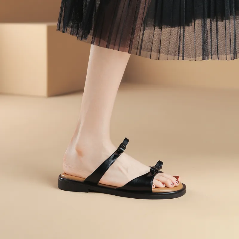 D FUSE SCANDINAVIA Stitching Leather Patchwork Slip Resistant Odor Resistant Slide Slippers Women's-2