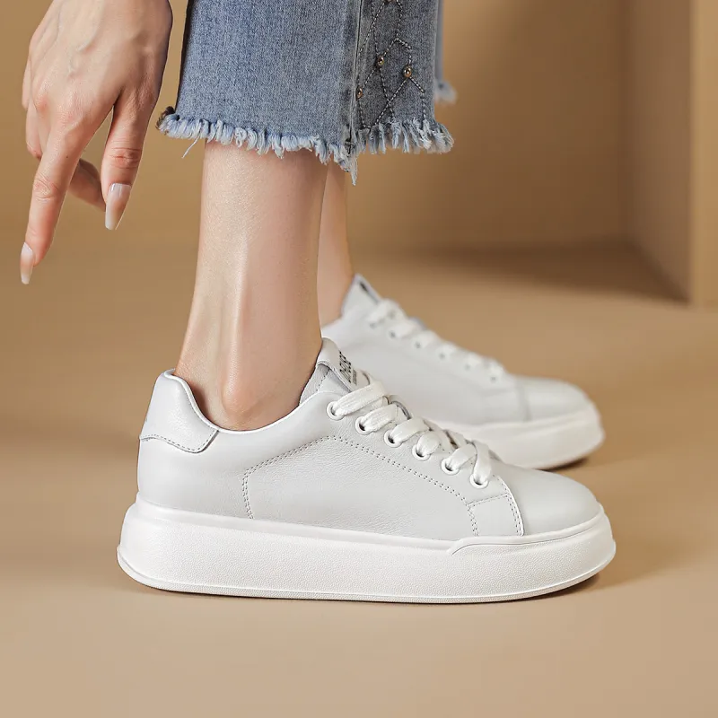 D FUSE SCANDINAVIA White Sneakers Height Increasing Lightweight Low Top Skateboard Shoes 5.5cm Women's White-4