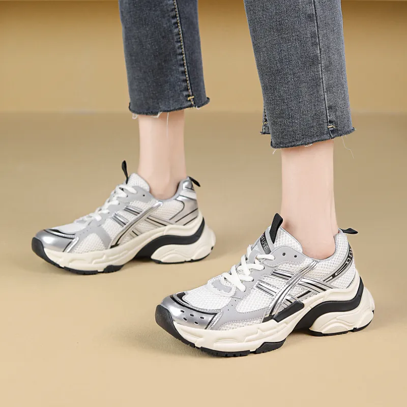 D FUSE SCANDINAVIA Cushioning, Slip Resistant, And Abrasion Resistant Low Top Chunky Sneakers Women's Silver-6
