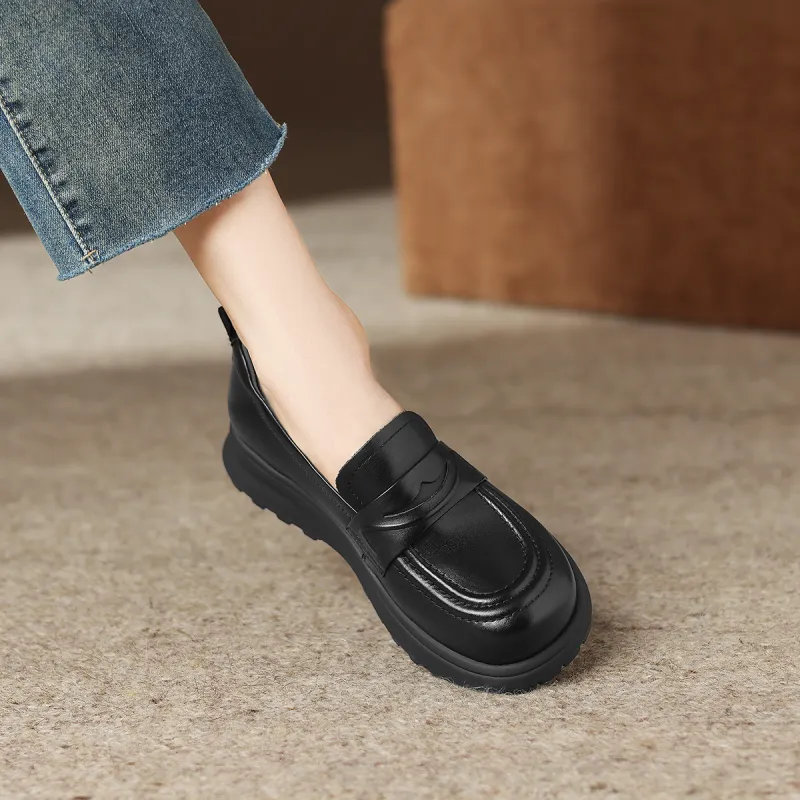 D:FUSE SCANDINAVIA JK Uniform Women's Small Leather Shoes Commute Casual Shoes Loafers Women's-3