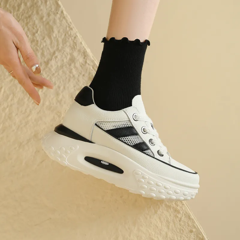D FUSE SCANDINAVIA Athletic Shoes Lightweight Height Increasing Low Top Skateboard Shoes Women's Beige White Black-11