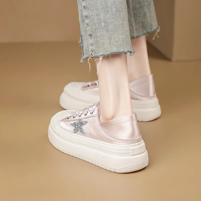 D:FUSE SCANDINAVIA Flat Shoes White Sneakers Breathable Lightweight Height Increasing Low-Top Skateboard Shoes Women's-9
