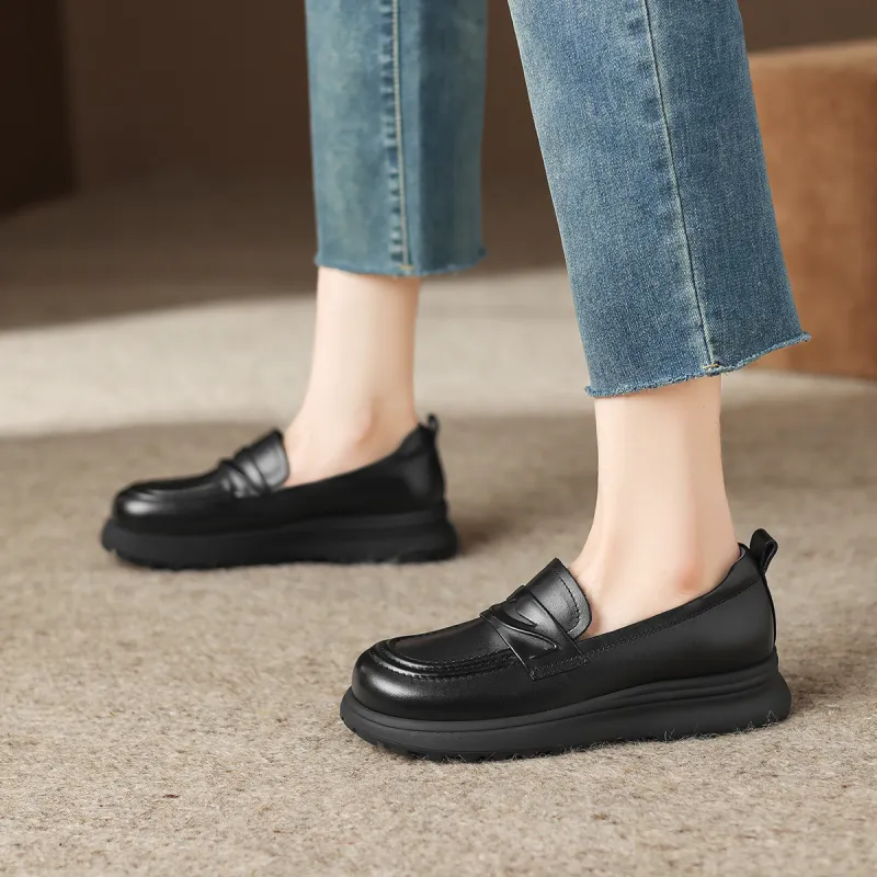 D:FUSE SCANDINAVIA JK Uniform Women's Small Leather Shoes Commute Casual Shoes Loafers Women's-4