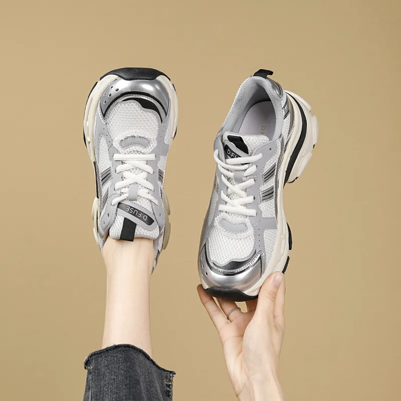 D FUSE SCANDINAVIA Cushioning, Slip Resistant, And Abrasion Resistant Low Top Chunky Sneakers Women's Silver-4