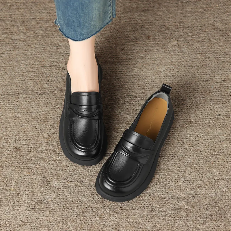D:FUSE SCANDINAVIA JK Uniform Women's Small Leather Shoes Commute Casual Shoes Loafers Women's-2