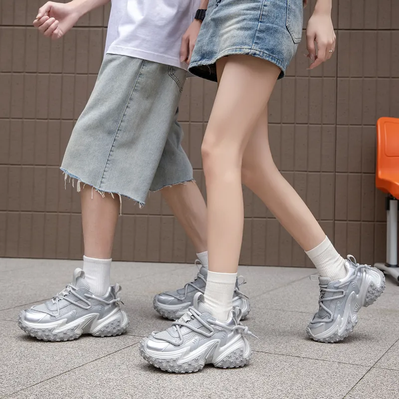 D FUSE SCANDINAVIA Abrasion Resistant Height Increasing Low Top Chunky Sneakers Unisex Gray Silver-5
