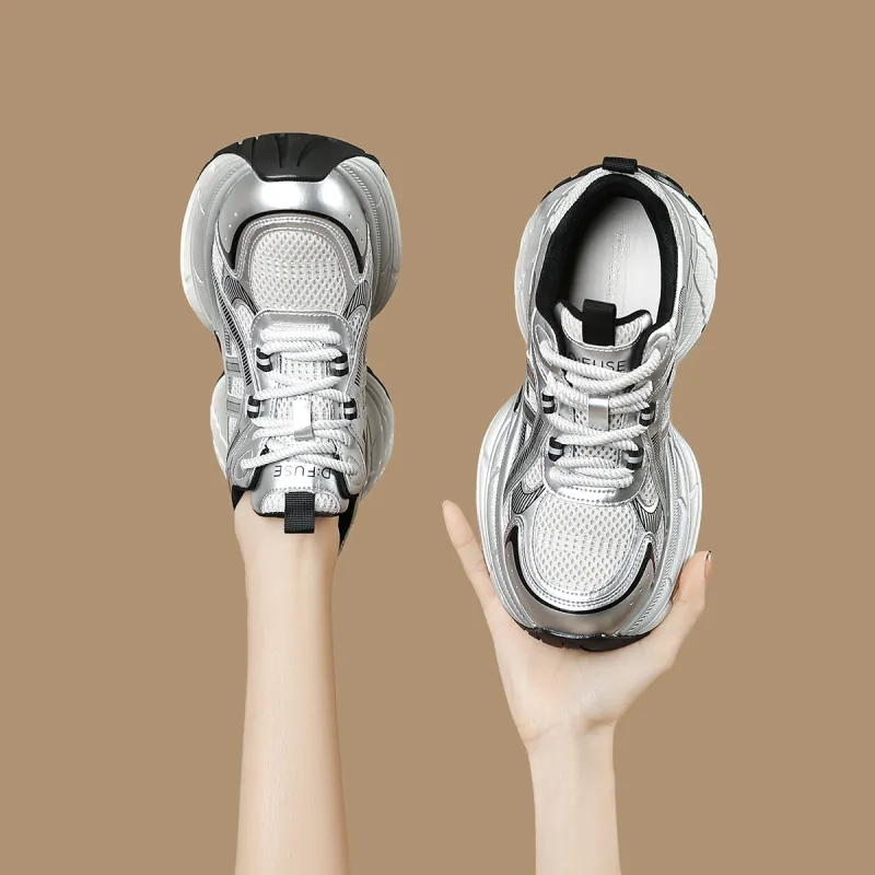 D FUSE SCANDINAVIA Anti Slip And Wear Resistant Lightweight Low Top Chunky Sneakers Women's Silver/Black-6