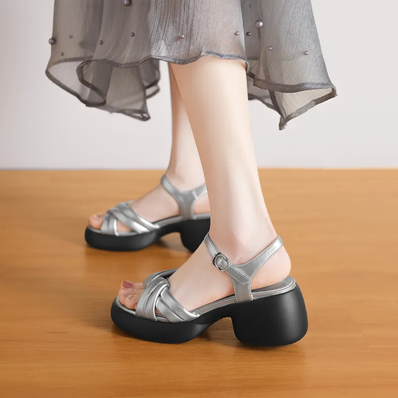 D FUSE SCANDINAVIA One Strap Sandals Women's Silver-4