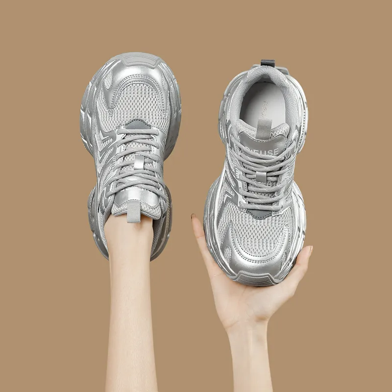 D FUSE SCANDINAVIA Low Top Chunky Sneakers Women's Silver Gray-7