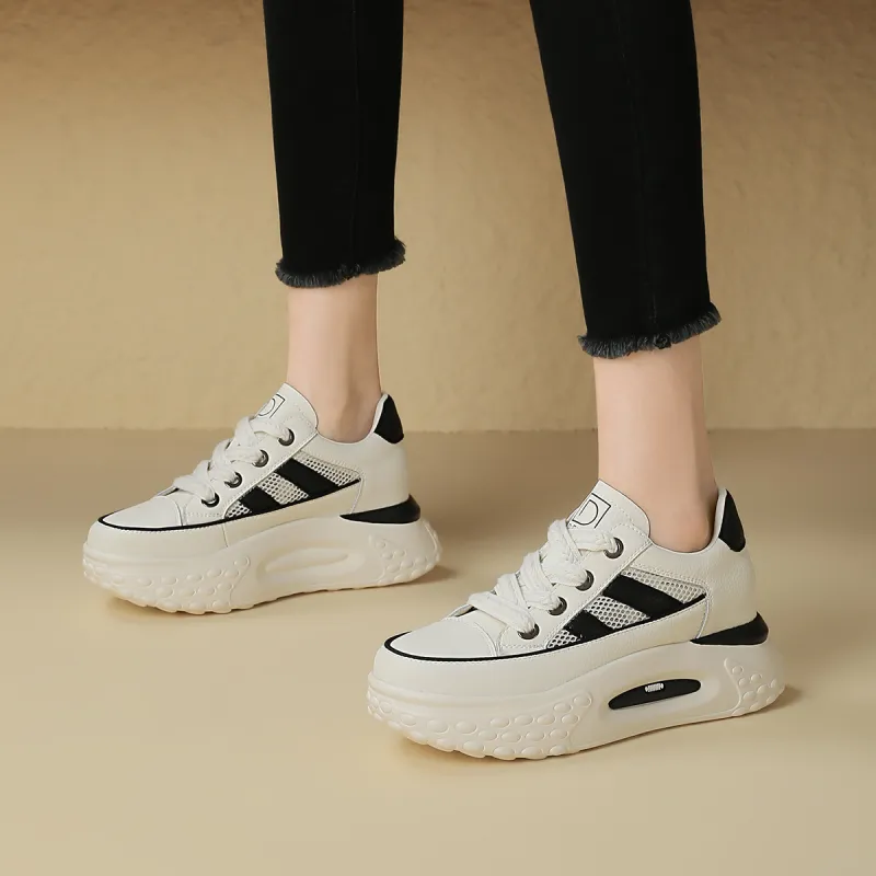 D FUSE SCANDINAVIA Athletic Shoes Lightweight Height Increasing Low Top Skateboard Shoes Women's Beige White Black-9