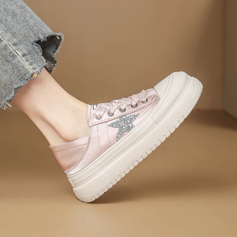 D:FUSE SCANDINAVIA Flat Shoes White Sneakers Breathable Lightweight Height Increasing Low-Top Skateboard Shoes Women's-7