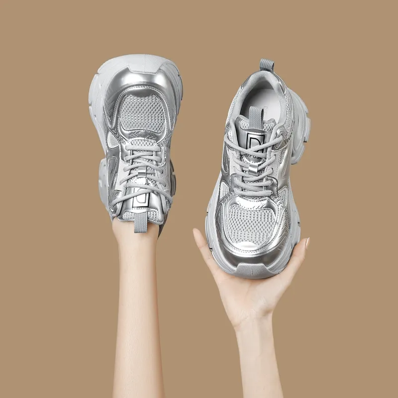 D FUSE SCANDINAVIA Anti Slip And Wear Resistant Lightweight Low Top Chunky Sneakers Women's Silver-6
